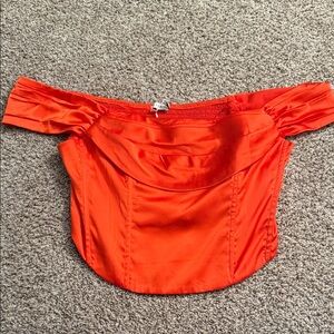Lush Vibrant Orange Off-Shoulder Crop Top